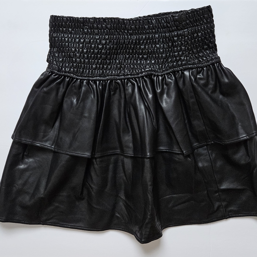 Hannah Banana Smocked Tiered Pleather Skirt NWT